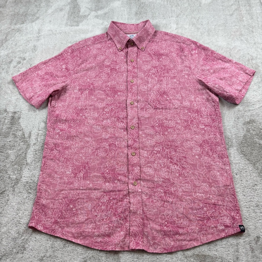 Southern tide beachcast floral print woven shirt men’s M pink linen rayon blend